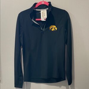 University of Iowa Black Quarter Zip Pullover with Gold Hawkeye Logo